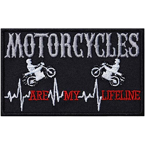 "Motorcycles are my lifeline" Aufnäher/Aufbügler Biker Patch zum annähen/aufbügeln | Bügelbilder Motorrad Geschenk Applikation für Jacke/Weste/Jeans/Boots/Motorradkoffer | 90x55mm von EXPRESS-STICKEREI