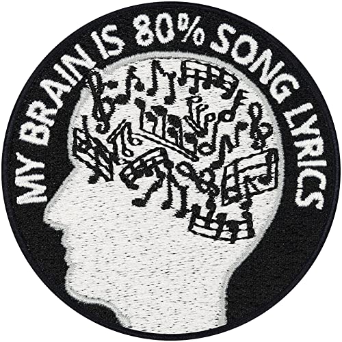 Music lover Aufnäher "My brain is 80% song lyrics" Aufbügler Musik Patch zum annähen/aufbügeln | lustiger Jeans Flicken mit Stickerei Musician Applikation für alle Stoffe | 75x75mm Music lover Aufnäher "My brain is 80% song lyrics" Aufbügler Musik Patch zum annähen/aufbügeln | lustiger Jeans Flicken mit Stickerei Musician Applikation für alle Stoffe | 75x75mm von EXPRESS-STICKEREI