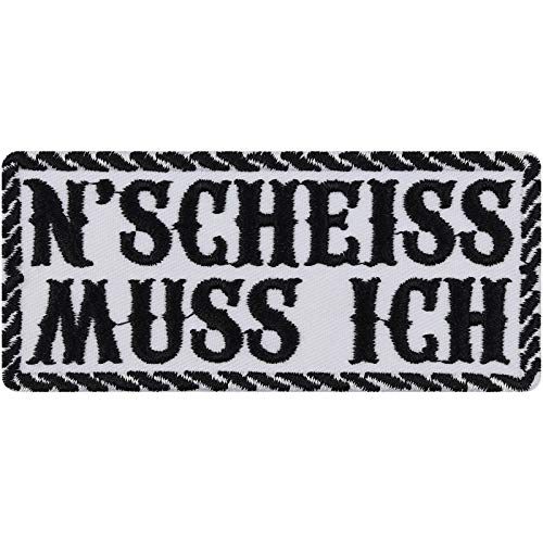 N'Scheiss muss ich Aufnäher Biker Aufbügler/Patch Jeans Flicken Bügelbilder Geschenk Motorrad Applikation für Leder-Jacke/Kutten/Tasche/Jeans-Weste | weiß 100x45mm N'Scheiss muss ich Aufnäher Biker Aufbügler/Patch Jeans Flicken Bügelbilder Geschenk Motorrad Applikation für Leder-Jacke/Kutten/Tasche/Jeans-Weste | weiß 100x45mm von EXPRESS-STICKEREI