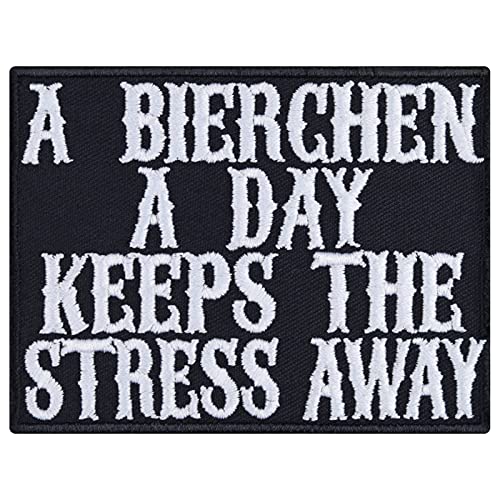 Aufnäher ""A Bierchen a day keeps the stress away"" Aufbügler Bierliebhaber Patch lustige Bügelbilder Sticker Stammtisch Geschenk für Biertrinker für Jacke/Weste/Jeans/Hut | 85x65mm von EXPRESS-STICKEREI