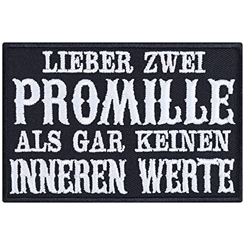 Aufnäher: Lieber zwei Promille, als keine inneren Werte Aufbügler Biker Bier Patch Stammtisch Bügelbilder Geschenk Biertrinker Applikation für Jacke/Weste/Jeans | 90x60mm von EXPRESS-STICKEREI