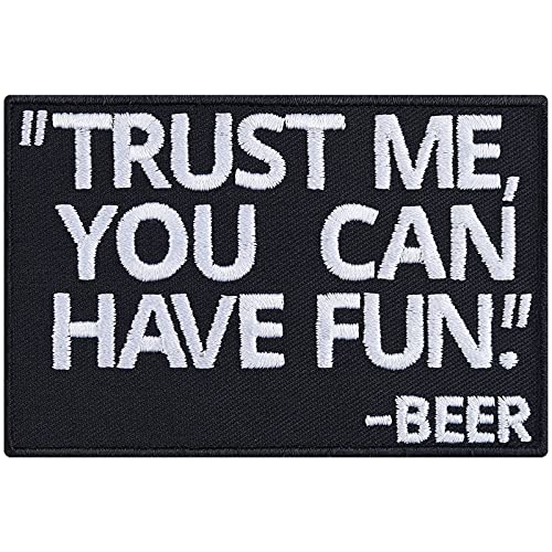 "TRUST ME, You can have fun. - BEER" Aufbügler Festival/Party Patch/Bügelbild Bier Aufnäher | Geschenk Bierliebhaber Applikation für Jacke/Weste/Jeans/Taschen/Hoodies 90x60mm von EXPRESS-STICKEREI