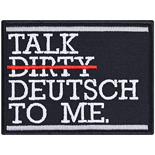 Deutschland Aufnäher "Talk Deutsch to me" Aufbügler Biker Patch/Bügelbilder zum annähen/aufbügeln | Germany Geschenk für Deutsch-Rock Fans DIY Applikation | 80x60mm von EXPRESS-STICKEREI