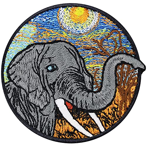 Save The Earth ELEFANT Aufnäher Elephant Wildlife Aufbügler Gesticktes Kunstwerk Preserve & Protect Artenschutz Umweltschutz Naturfreunde Aufkleber Bügelbild Stickerei Applikation Abzeichen 80x80mm von EXPRESS-STICKEREI