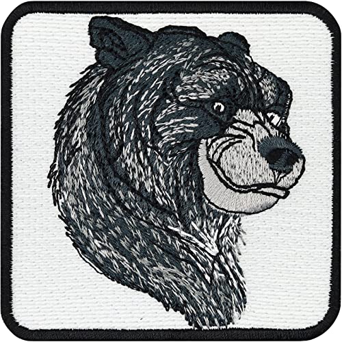 Braunbär Aufnäher grizzly bear Patch heimische Tiere Canada Wildlife Logo Artenschutz Umweltschutz Aufkleber Bügelbild Applikation Save The Planet | lachender Bär Kinder-Aufbügler | 70x70mm von EXPRESS-STICKEREI