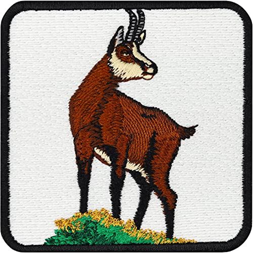 Gams Aufnäher Gamswild Patch Bergliebe heimische Tiere| Gams am Berg Aufkleber gestickt | Berggams in Natur Jäger Aufbügler Jagdabzeichen Naturfreunde Jagd Abzeichen | 75x75mm von EXPRESS-STICKEREI