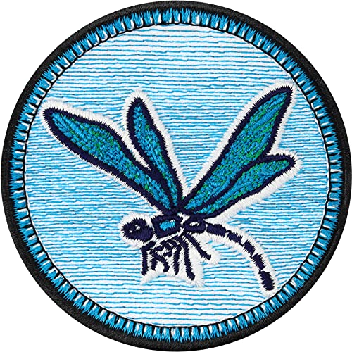 Libelle Aufnäher Flicken für Jeans Libellen Bügelbild mit Stickerei heimische Tiere | Dragonfly Patch Emblem Insekten Aufbügler zum annähen/aufbügeln für alle Stoffe | 70x70mm von EXPRESS-STICKEREI