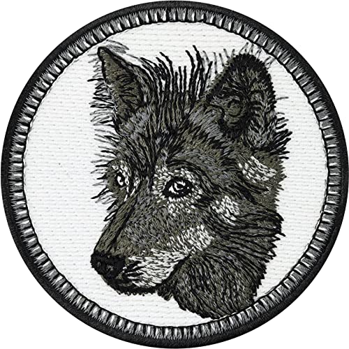 WOLF Aufnäher Gestickter Aufbügler "Save the wolf" heimische Tiere Patch Umweltschutz Abzeichen Klimaschutz Naturfreunde Wetterfester Aufkleber mit Stickerei Aufbügler | 70x70mm von EXPRESS-STICKEREI