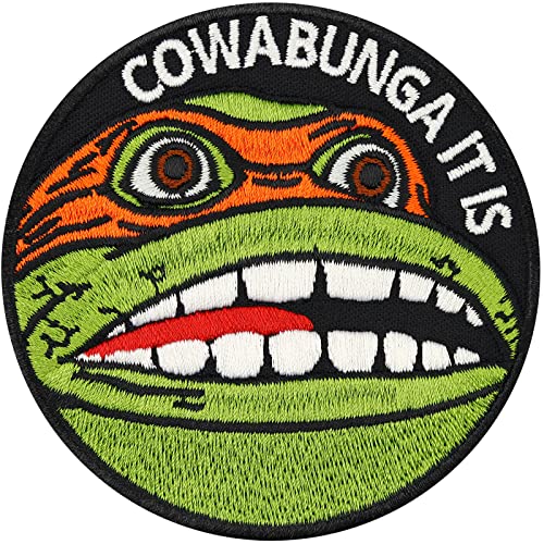 Ninja turtles Aufnäher/Aufbügler "Cowabunga it is" Turtle Patch zum annähen/aufbügeln | Jeans Flicken Premium Schildkröten Applikation für alle Stoffe | 80x80mm von EXPRESS-STICKEREI