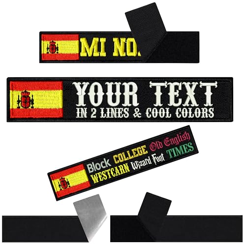 Spanien Fahne Klett Patch selbst gestalten | personalisiertes Namensschild für Bekleidung | Aufbügler oder Patch Klett für Uniform, Rennanzug Sportbekleidung mit Spanische Flagge 125x25mm Spanien Fahne Klett Patch selbst gestalten | personalisiertes Namensschild für Bekleidung | Aufbügler oder Patch Klett für Uniform, Rennanzug Sportbekleidung mit Spanische Flagge 125x25mm von EXPRESS-STICKEREI