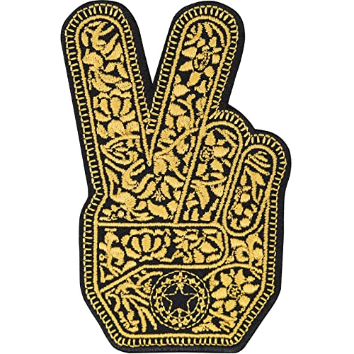 Peace Fingers Aufnäher gestickt | End gun violence together Aufbügler/Bügelbild Weltfrieden Sticker zum annähen/aufbügeln | Friedenszeichen Peace Zeichen Applikation | 80x50mm von EXPRESS-STICKEREI