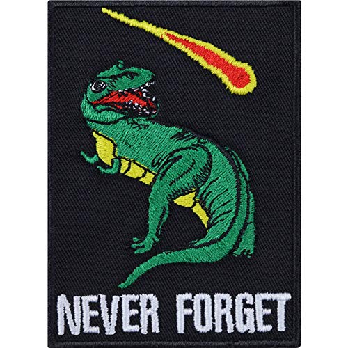Retro Patch "Never forget" Dinosaurs Tyrannosaurus Rex Dinosaurier Aufnäher/Aufbügler Dino Asteroid Kollison T-Rex Patch - lustiges Geschenk Bügelbild für Rucksack/T-Shirt - 90x65mm Retro Patch "Never forget" Dinosaurs Tyrannosaurus Rex Dinosaurier Aufnäher/Aufbügler Dino Asteroid Kollison T-Rex Patch - lustiges Geschenk Bügelbild für Rucksack/T-Shirt - 90x65mm von EXPRESS-STICKEREI