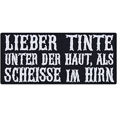 Rocker Patch "Lieber Tinte unter der Haut, als Scheisse im Hirn" Aufbügler Biker Aufnäher Rocker Tattoo Patch | Heavy Metal Bügelbilder Geschenk Applikation für alle Stoffe | 90x40mm Rocker Patch "Lieber Tinte unter der Haut, als Scheisse im Hirn" Aufbügler Biker Aufnäher Rocker Tattoo Patch | Heavy Metal Bügelbilder Geschenk Applikation für alle Stoffe | 90x40mm von EXPRESS-STICKEREI