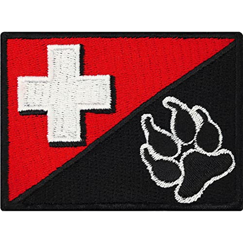 Schweizer Flagge K9 Polizei Hund Schweiz Aufnäher gestickt | K9 Aufbügler Police Dog Patch/Bügelbild | Hundepfoten Applikation zum annähen für Leine/Brustgeschirr | 70x50mm von EXPRESS-STICKEREI