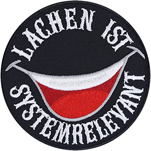 Smiley Aufnäher mit Spruch "Lachen ist systemrelevant" Anti-Maskenpflicht Motivation Patch zum annähen/aufbügeln | Bügelbilder/Applikation für Jacke/Rucksack/Jeans/Tasche | 90x90mm Smiley Aufnäher mit Spruch "Lachen ist systemrelevant" Anti-Maskenpflicht Motivation Patch zum annähen/aufbügeln | Bügelbilder/Applikation für Jacke/Rucksack/Jeans/Tasche | 90x90mm von EXPRESS-STICKEREI