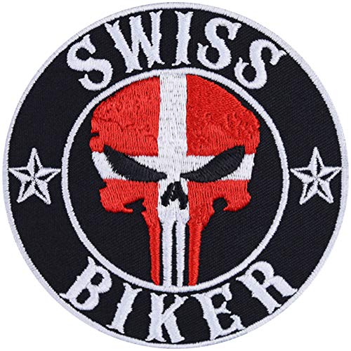 "Swiss Biker" Aufnäher/Aufbügler/Biker Patch/Bügelbilder Schweiz Flagge | Jeans Flicken Geschenk Motorradfahrer Applikation für Motorradzubehör/Boots/Motorradkoffer | 90x90mm "Swiss Biker" Aufnäher/Aufbügler/Biker Patch/Bügelbilder Schweiz Flagge | Jeans Flicken Geschenk Motorradfahrer Applikation für Motorradzubehör/Boots/Motorradkoffer | 90x90mm von EXPRESS-STICKEREI