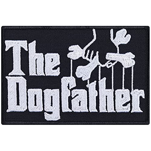 THE DOGFATHER Aufnäher Herrchen Geschenk Dog Patch/Aufbügler mit Stickerei - Hundetrainer Hundepapa Hundebesitzer Bügelbild Applikation zum annähen für Jacke/Jeans/Accesoires | 90x60mm von EXPRESS-STICKEREI