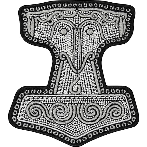 Thors Hammers Patch Wikinger Aufnäher Patches Odins Krieger Mjölnir zum aufbügeln | Vikings Patch Aufbügler | Wikingerdeko Bügelbild 90x80mm von EXPRESS-STICKEREI