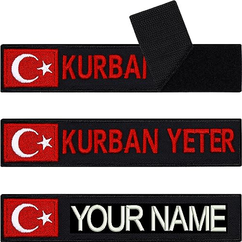 Türkei Fahne Klett Patch selbst gestalten | personalisiertes Namensschild für Bekleidung | Aufbügler oder Patch Klett für Uniform, Rennanzug Sportbekleidung mit Türkische Flagge 125x25mm von EXPRESS-STICKEREI
