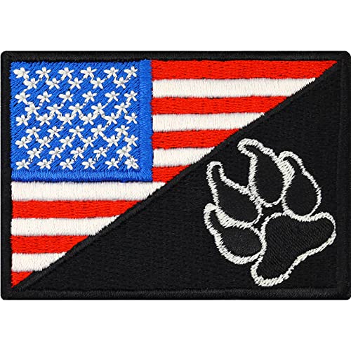 USA K9 Flag Polizei Hund Flagge Aufnäher mit Stickerei | K9 Aufbügler Police dog Patch Polizei Bügelbild USA | Hundepfoten Applikation zum annähen für Leine/Brustgeschirr | 70x50mm von EXPRESS-STICKEREI