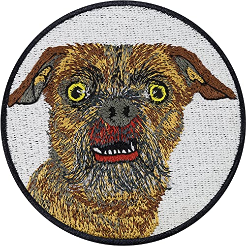 WTF HUNDEGESICHT Aufnäher/Aufkleber erschrockener verrückter Hundeblick Crazy dog Patch Aufbügler/Bügelflicken Geschenk für Hundemutter/-papa Hundebesitzer Hundeliebhaber/-freunde 80x80mm von EXPRESS-STICKEREI