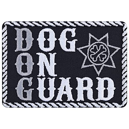 Wachhund Patch "DOG ON GUARD" Aufnäher Hunde Aufbügler Hundesport Bügelbilder Agility Geschenk für Hundebesitzer Applikation für Jacke/Hundegeschirr/Jeans/Halstuch | 87x60mm von EXPRESS-STICKEREI