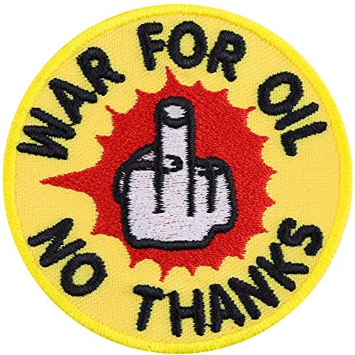 "War for oil - No thanks" Mittelfinger Aufnäher Anti Ölkrieg Aufbügler Sticker Öko Geschenk Patch zum annähen/aufbügeln Applikation für alle Stoffe | 60x60mm "War for oil - No thanks" Mittelfinger Aufnäher Anti Ölkrieg Aufbügler Sticker Öko Geschenk Patch zum annähen/aufbügeln Applikation für alle Stoffe | 60x60mm von EXPRESS-STICKEREI