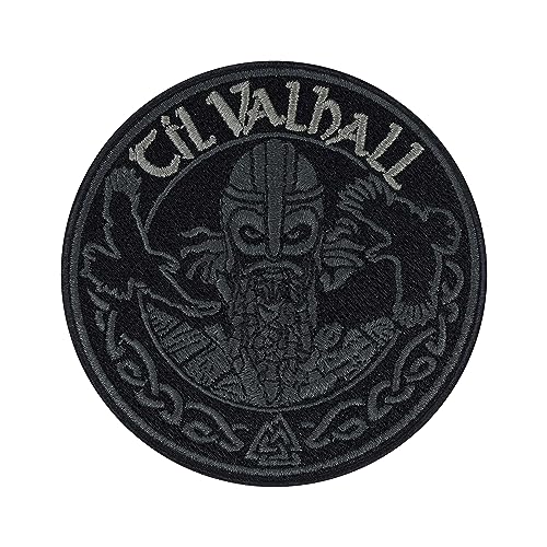 Wikinger Krieger Aufnäher/Aufbügler Vikings Patch zum annähen/aufbügeln | Allvater Odin Göttervater "Til Valhall" Valhalla Sticker/Applikation für alle Stoffe | 80x80mm von EXPRESS-STICKEREI