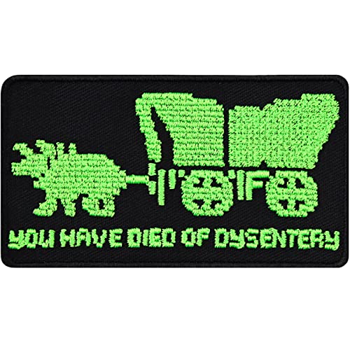 You have died of dysentery Aufnäher gestickt Oregon trail game Patch embroidered meme Computerspiel Aufbügler für alle Stoffe | Applikation zum annähen/aufbügeln | 80x45mm von EXPRESS-STICKEREI