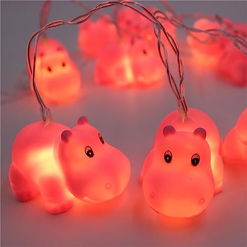 1,5 m 10 LED Cartoon Tier Lichterkette für Mädchen Schlafzimmer Batteriebetriebene LED Lichterkette für Zimmer Geburtstag Party Dekoration (Nilpferd) von EXQUILEG