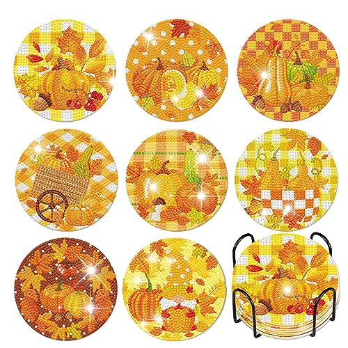 EXQUILEG 8er Pack Diamond Painting Untersetzer mit Halter - DIY Halloween Deko Ahornblatt und Kürbis Tassenuntersetzer - Diamant Kunst Untersetzer, 10 cm/4 Zoll EXQUILEG 8er Pack Diamond Painting Untersetzer mit Halter - DIY Halloween Deko Ahornblatt und Kürbis Tassenuntersetzer - Diamant Kunst Untersetzer, 10 cm/4 Zoll von EXQUILEG