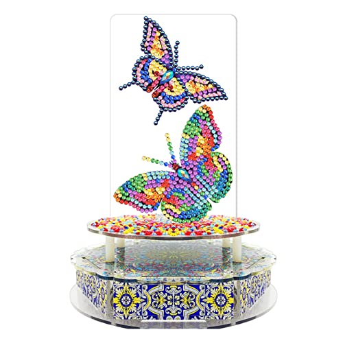 EXQUILEG Diamond Painting Musikbox, DIY 5D Eule Katze Schmetterling Tier LED Diamant Painting Bilder Tiere Strasssteine Kits mit Zubehör Diamantzeichnung Mosaikherstellung Home Decor (#4) von EXQUILEG