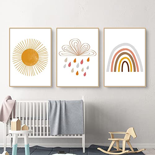 EXQUILEG Kinder Poster Set, 3er Set Poster Kinderzimmer Sonne Regenbogen Wolken Bilder Deko Ohne Rahmen für Wohnzimmer Schlafzimmer Wandbild Kinder Junge Mädchen (40X50CM,Kinderposter B) von EXQUILEG