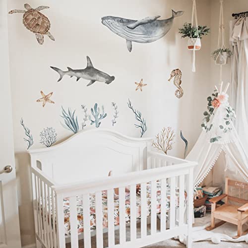 EXQUILEG Meerestiere Wandtattoo DIY Meeresschildkröten Wasserpflanzen Haie Wandaufkleber Selbstklebend Wandsticker Kinderzimmer Babyzimmer Badezimmer Wanddeko (6er Set) von EXQUILEG