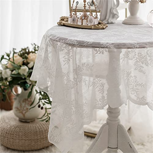 EXQUILEG Weiß Tischdecke, Weiße Spitze Vintage Tischtuch, Boho Spitze Vintage Blumenmuster Hochzeitstischdecke Dekor (145x230cm) von EXQUILEG