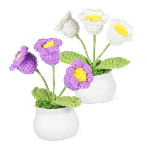 EXQUIMEUBLE 2 Stück Maiglöckchen-Blumenornamente simuliertes Blumendekor drinnen gehäkelte Blumen gestrickt Büro auto dekoration wohnaccessoires Häkelblüten gehäkelte Pflanzen Häkelblume Garn von EXQUIMEUBLE