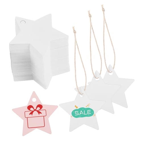 EXQUIMEUBLE 200 Stück Star Tags Weiße Papiertags mit Löchern Vielseitige Hängende Etiketten für Kleidung Hochzeiten Wiederverwendbar und Dekorierbar von EXQUIMEUBLE
