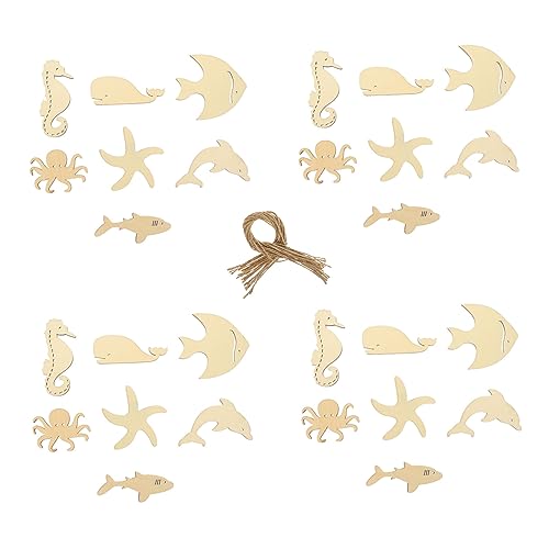 EXQUIMEUBLE 28 Stück Teiliges Holzset mit Ozeanischen Tierformen Beidseitig Bemalbare Holzscheiben für DIY Bastelprojekte Glatte Oberfläche Umweltfreundlich für Wohnkultur Party Hochzeitsdeko von EXQUIMEUBLE