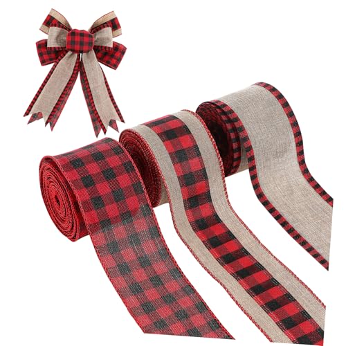 EXQUIMEUBLE 3 Rollen Gürtel aus geschenkband geschenkverpackung weihnachtskranz weihnachtsbasteln kariert weihnachtsband für handwerk Kranzband Verpackungsband Girlandenband betäuben von EXQUIMEUBLE