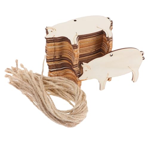 EXQUIMEUBLE 30 Sätze Teiliges Holzanhänger Schweineform mit Juteschnur Naturbelassene Holzscheiben für DIY Basteln Rustikale Holzschilder zum Aufhängen für Hochzeit Weihnachten Party von EXQUIMEUBLE