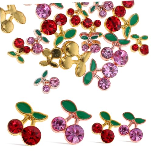EXQUIMEUBLE 32 Stück Teiliges Nagelcharms mit Kirsch Glitzernde Nail Art Schmuckstücke mit Pinken und Roten Strasssteinen für Kreative DIY Nageldesigns für Professionelle und Persönliche von EXQUIMEUBLE