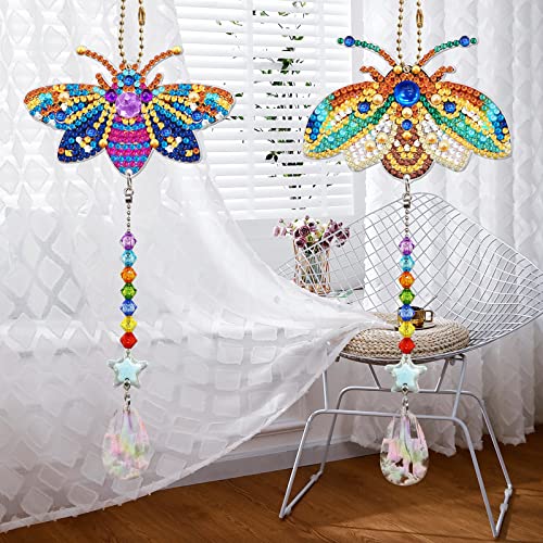 EXQULEG 2 Pcs Diamond Painting Sonnenfänger, 5D Diamond Painting Windspiele DIY Diamant Malerei Hängender Anhänger Handwerk für Haus Garten Dekor (SMDZ203) von EXQULEG