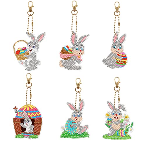 DIY 5D Ostern Hase Diamond Painting Keychain, Karikatur Halloween Diamant Malerei Schlüsselbund, Doppelseitig Full Drill Weihnachten Diamond Painting Keychain für Geldbörse Handtasche Dekoration (K) von EXQULEG