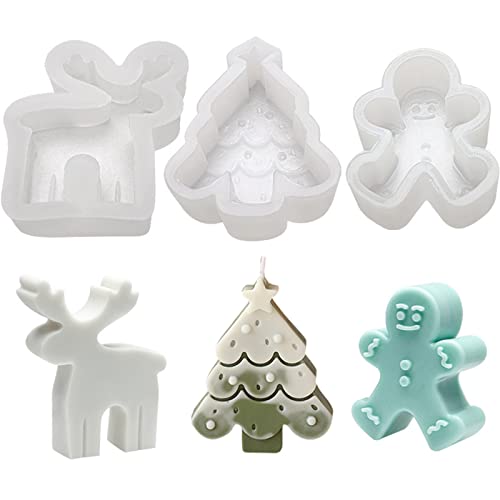 EXQULEG 3 Stück Weihnachtsbaum Kerzenform,Lebkuchenmann, Elch, Weihnachtsbaum Kerze Silikonform Kerzengießform,Form Kerzen Gießen Formen für die Herstellung von Kerzen, Aromasteinen, Schokolade EXQULEG 3 Stück Weihnachtsbaum Kerzenform,Lebkuchenmann, Elch, Weihnachtsbaum Kerze Silikonform Kerzengießform,Form Kerzen Gießen Formen für die Herstellung von Kerzen, Aromasteinen, Schokolade von EXQULEG