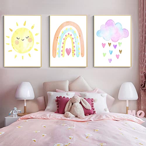 EXQULEG 3er Set Poster Kinderzimmer Bilder, Schmetterling Regenbogen,A4 Wandbilder Deko Kinderposter Für Junge Mädchen Babyzimmer Kinderbilder (GDH) von EXQULEG