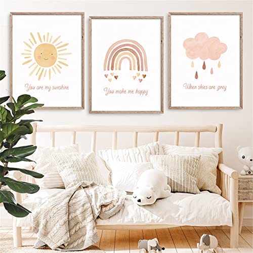 EXQULEG 3er Set Poster Kinderzimmer Deko Mädchen Sonne Regenbogen Wolke Bilder Ohne Rahmen Wandbilder Wanddeko für Wohnzimmer Schlafzimmer (A4 21x30cm) von EXQULEG