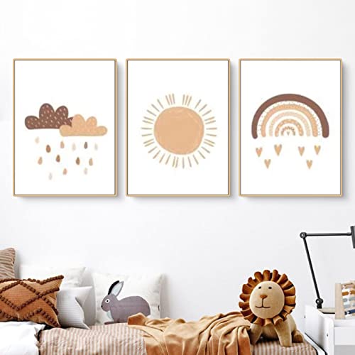 EXQULEG 3er Set Poster Kinderzimmer Deko Regenbogen Wolken Sonne Bilder Ohne Rahmen Wandbilder für Jungen Mädchen Wohnzimmer Schlafzimmer Wanddeko (B,21x30cm) von EXQULEG
