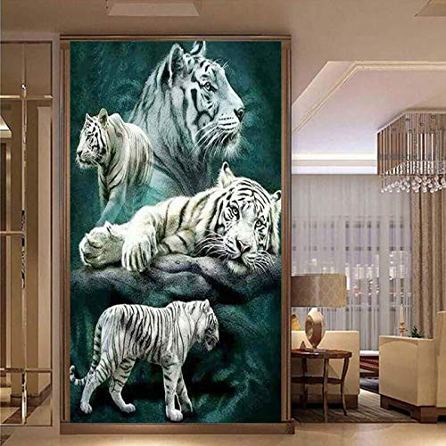 EXQULEG 5D DIY Diamond Painting Kits Full Diamond, Weißer Tiger Stickerei Crystal Strass Cross Stitch Diamant Malerei für Wohnzimmer Dekoration (60 * 110cm) von EXQULEG