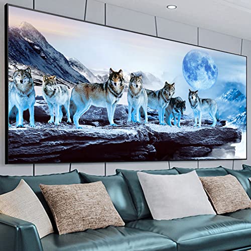 EXQULEG 5D Diamant Painting Bilder Wolf, DIY Diamond Painting Full Groß, Tiere Diamond Painting Set für Kinder und Erwachsene, Diamant Malerei Kits für Home Wanddeko (100x50cm) von EXQULEG