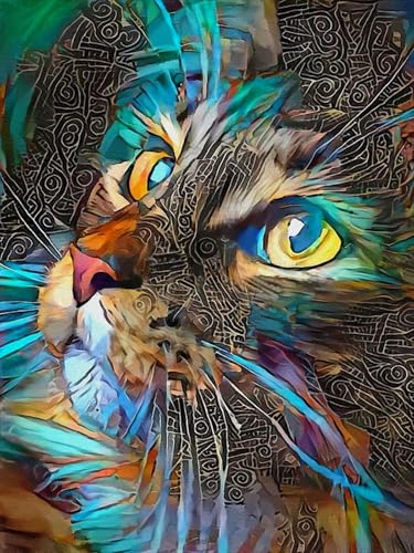 EXQULEG 5D DIY Diamant Painting Tier, Diamond Painting Bilder, DIY Diamant Gemälde, Diamant Malerei Kits für Wall/Eingang/Büro Dekorationen (Katze 2, 30x40cm) von EXQULEG